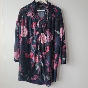 Yumi Kim Women's Astoria Smock Tunic Dress S Floral Front Button Tie Neck